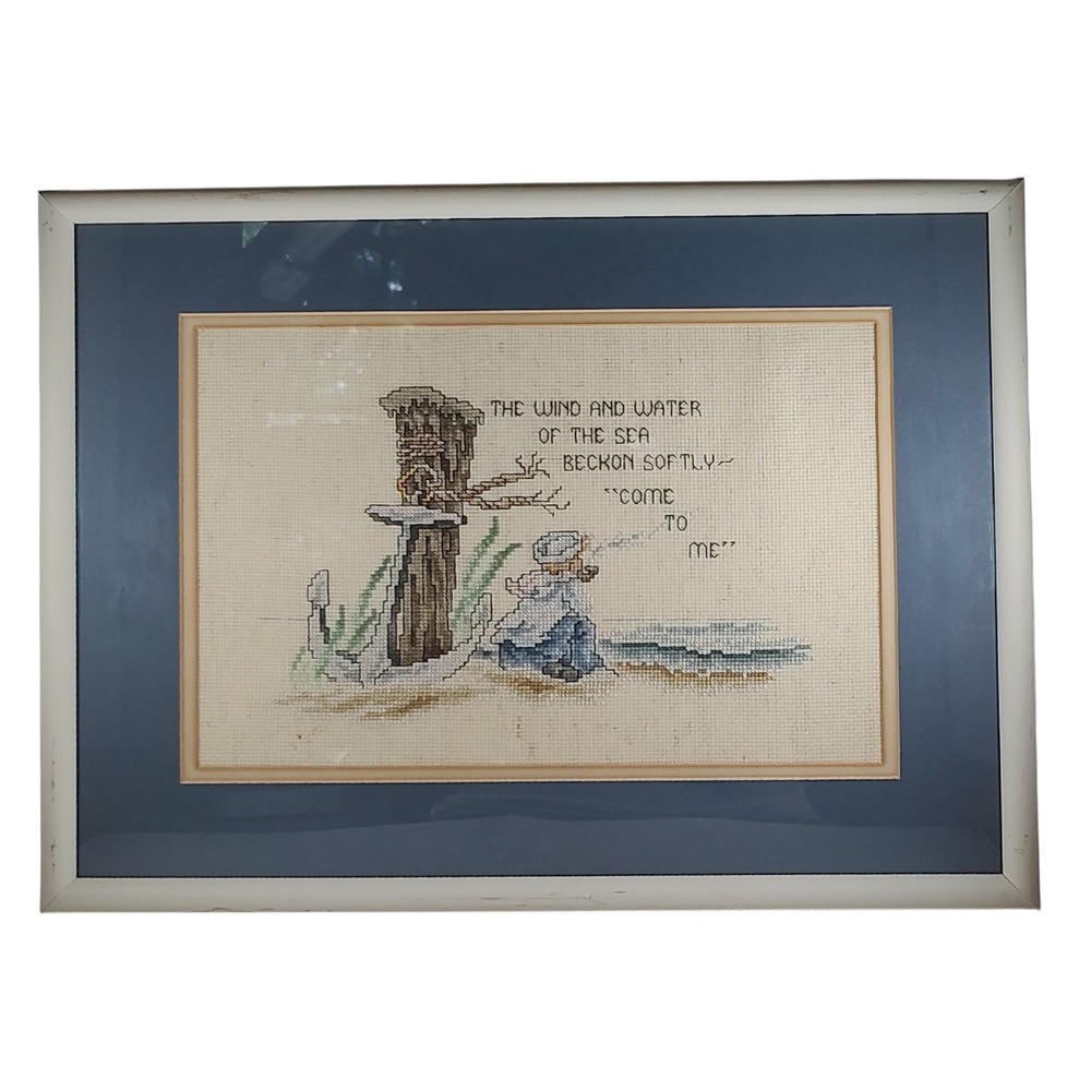Vintage‎ Nautical Counted Cross Stitch Framed and Matted The Wind And Water SEE